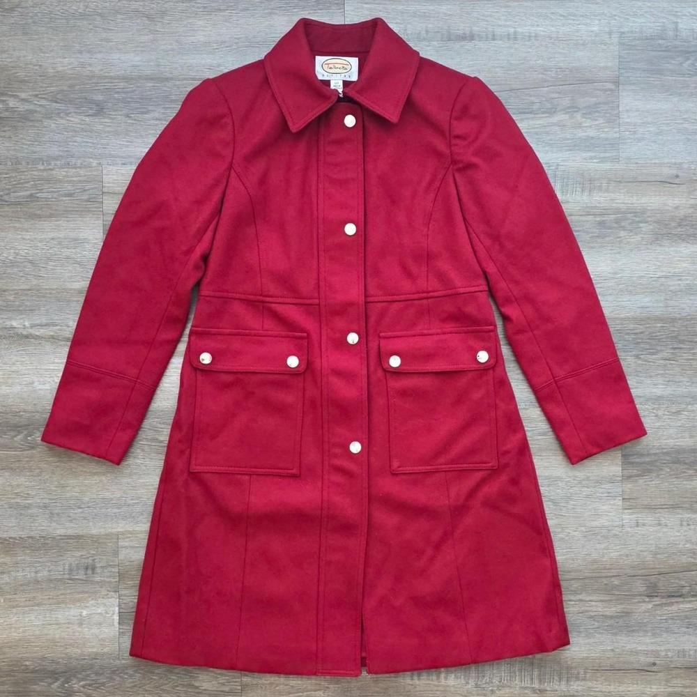 Talbots Petites Vintage Red Wool Trench Coat Size 10P Tailored Winter Jacket